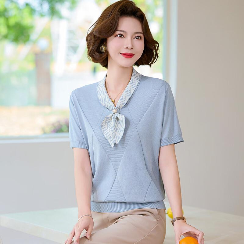 Wo Xue Damenmode Mittleren Alters Eisseide Kurzarm T-Shirt