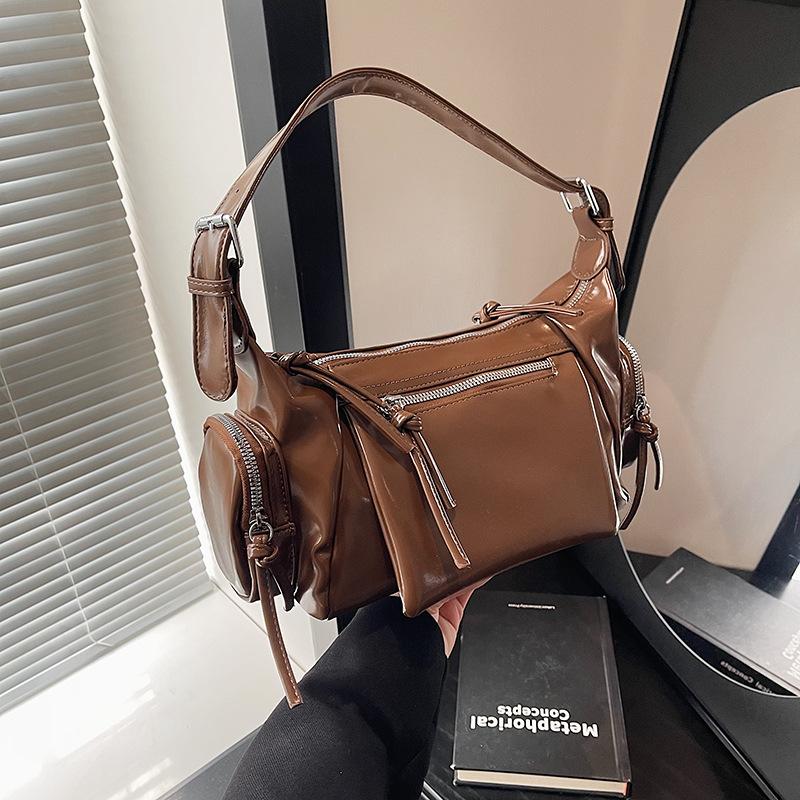 

Осень и зима ретро тренд локомотивный стиль многокарманная сумка подмышку женская деловая мода ПУ мягкая кожа однотонная сумка через плечо коричневый