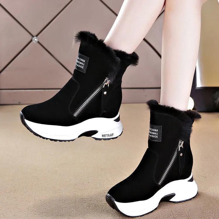 WTEMPO Women's Winter Cold-proof Non Slip Warm Plush Boots Autumn Faux Suede Mid Heel Solid Color Warm Snow Boots Ski Boots