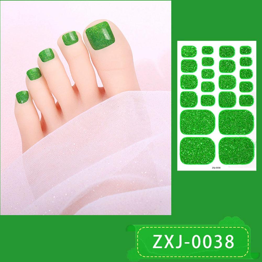 22Tips Vibrant Glitter Toenail Stickers Solid Color Full Cover Toenail Polish Strips Summer Self Adhesive DIY Foot Decals