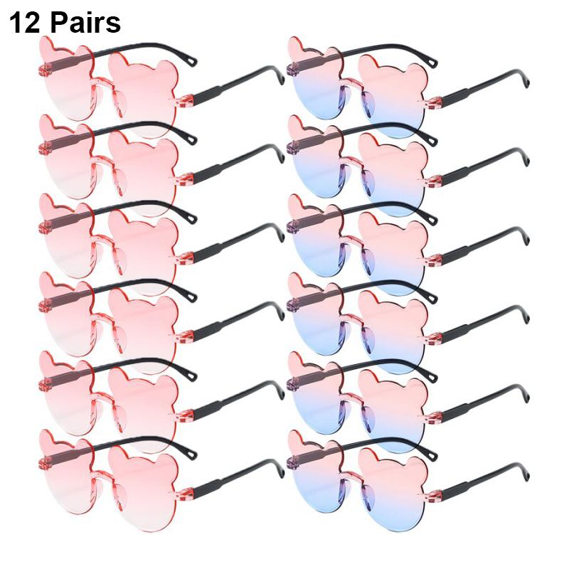 1/12 Pairs Cute Bear Shaped Sunglasses for Children  New Fashion Rimless Multi-color Decor Shades Stylish Design Sun Glasses