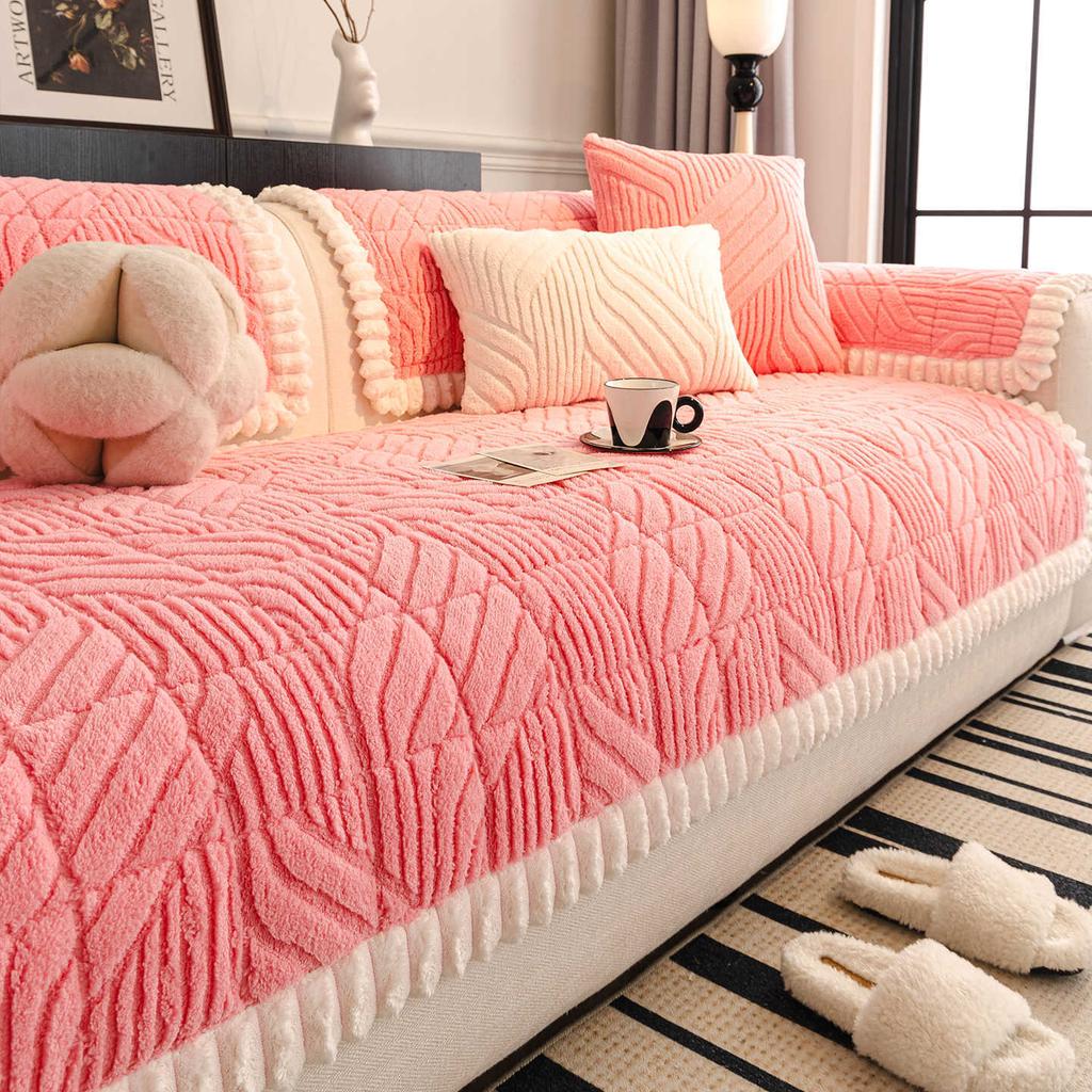Thickened Sofa Cover Fabric Plush New Anti Slip and Cat Scratch Milk Oil Style Sofa Cushion Cover for Autumn and Winter Seasons