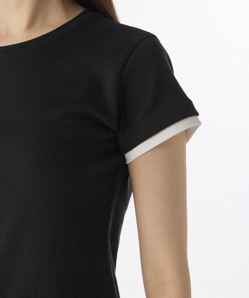 MUSINSA STANDARD WOMAN Women'S Layered Hem Slim T-Shirt [Black/White]