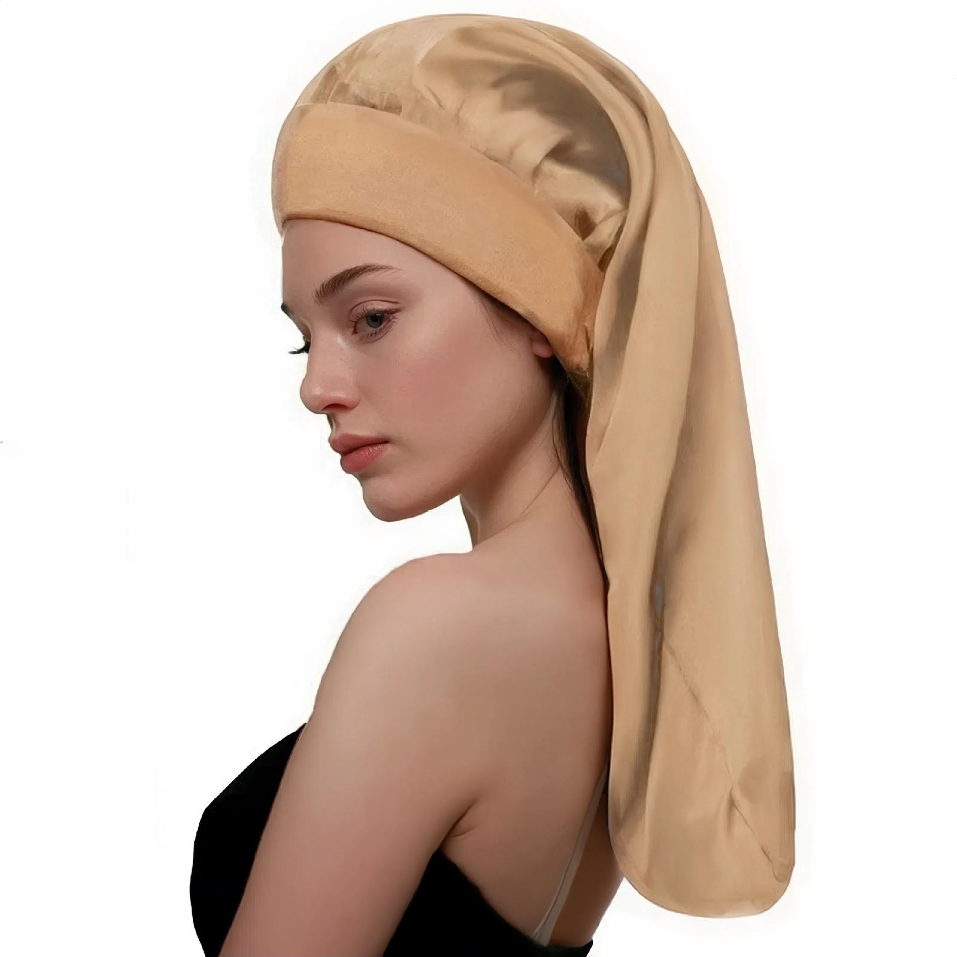 

Эластичная атласная шапочка для сна с длинными полями и широкими полями - однотонный платок для ухода за волосами и красоты One Size