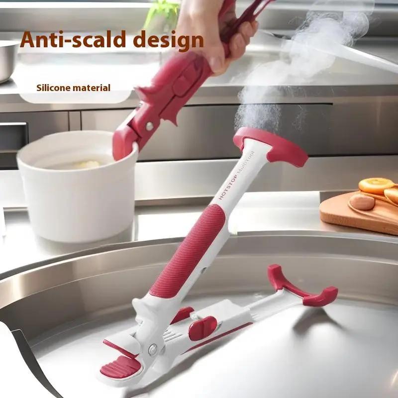 2 In 1 Silicone Bowl Holder Clip Heat Resistant Long Handle Bowl Gripper Anti-Scald Hot Dish Retriever Tongs For Home Kitchen