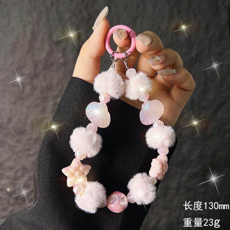 Nuova Catena per Telefono Autunno Inverno con Pom-Pom, Stella Marina, Conchiglia e Perline per Donne, Catena per Telefono alla Moda, Cinturino da Polso Portatile