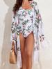 2024 European & American Three-Piece Swimsuit Set: Long Sleeve Sunscreen Cover-up Bikini for Women.