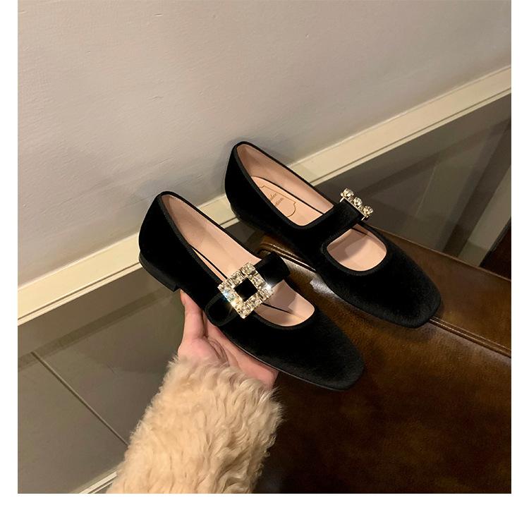 

Мода 2025 Роскошная обувь Мэри Джейн Женская Бархат Средний-Высокий Каблук&Балетки На Каблуке Лоферы Кристалл Кожаный Ремешок Балетки Женские Туфли 5