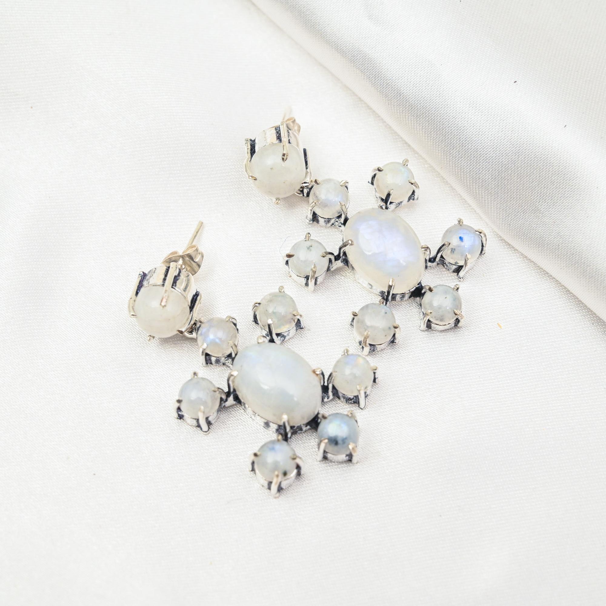 

Серьги с радужным лунным камнем, изящные украшения ручной работы, серьги из стерлингового серебра 925 пробы, серьги с драгоценными камнями, подарок для женщин 1.57 Inches белый