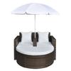 Garden Lounge Set with Sun Umbrella Brown Poly Rattan
