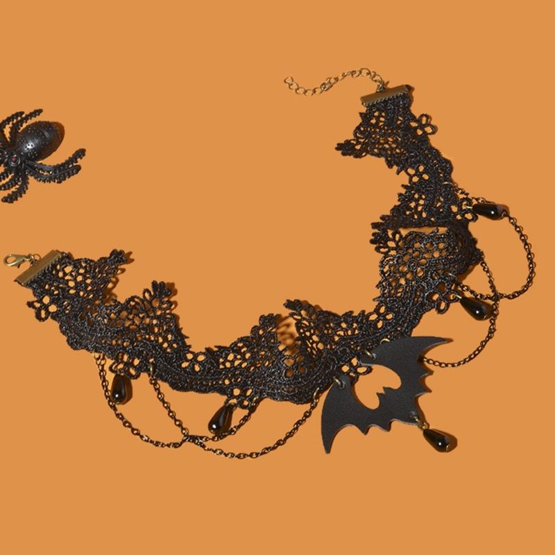 Gothic Lace Choker Bat Flower Specter Necklace Creativity Gorgeous Punk Jewelry Fashion Party Women Halloween Gift