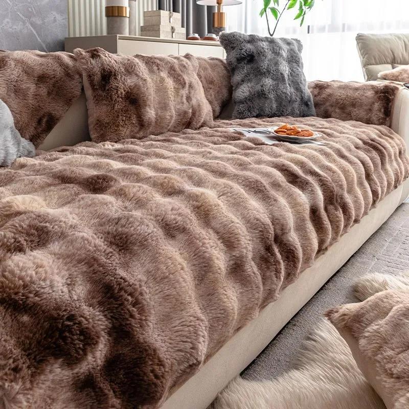 

Новые плюшевые градиентные цветные диванные подушки, теплое плюшевое полотенце для осени и зимы, легкие роскошные и высококачественные чехлы для диванов L 90x70cm 1pcs