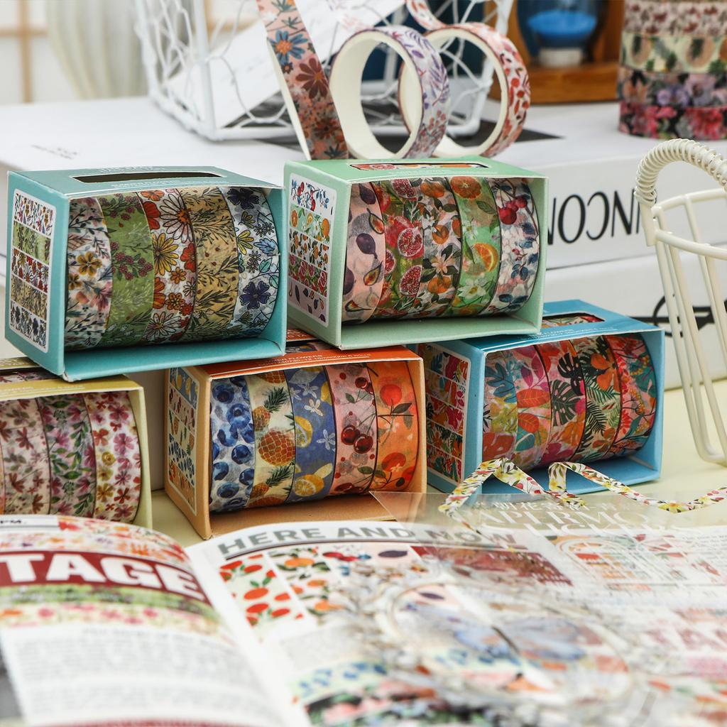 YUBX Masking Bloeiend Bloemig Washi Tape Schattige Dunne Strepen voor DIY Cadeau en Cadeau Decoraties Tape, Set van 60 Stuks, Collectie, Knutselen, Journals, Planners,