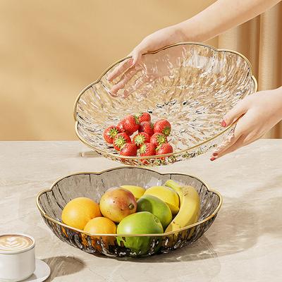 Clear Plastic Serving Bowl, Modern Fruit Bowl with Gold Rim, Multi-use Decorative Snack Bowl for Counter Home Decoration, Kitchen Dining Room Table