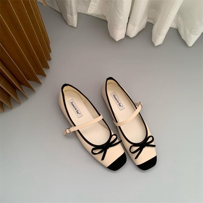 Fashion SUOJIALUN Women Flat Shoes Fashion Round Toe Shallow Slip On Ladies Soft Ladies Mary Jane Ballerinas Flat Heel Casual Ballet Sho