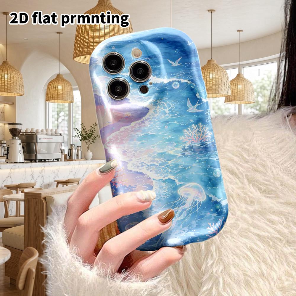 Phone Case: 2D Flat Design Suitable for iPhone 18 17 16 15 14 13 Pro Protective Case, Couple Style, Ocean Jellyfish, Christmas and Halloween Gifts