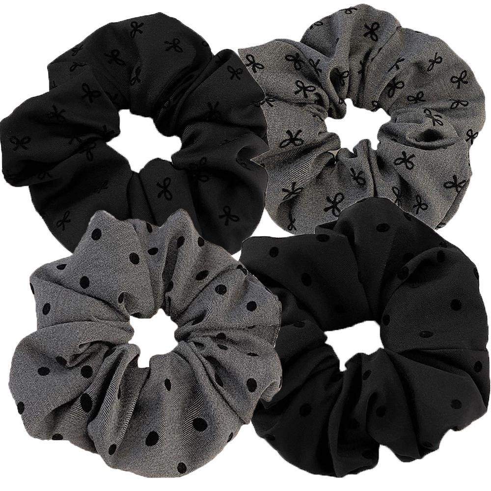 1/2PCS Polka Dot Hair Ties Rope Women Large Size Heart Bowknot Printed Scrunchies Grey Black Hairband Ponytail Holder Headwear