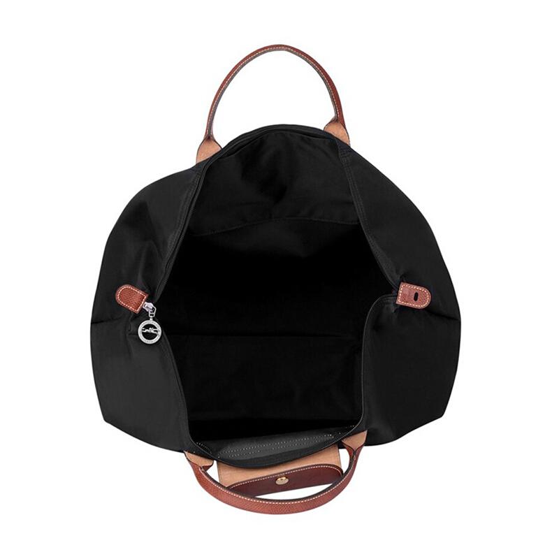 Longchamp Borsa da Viaggio Tote Grande Pliage 45 Originale Tela in Poliammide Riciclato e Pelle di Mucca Borsa Tote da Donna Nera 1624089001