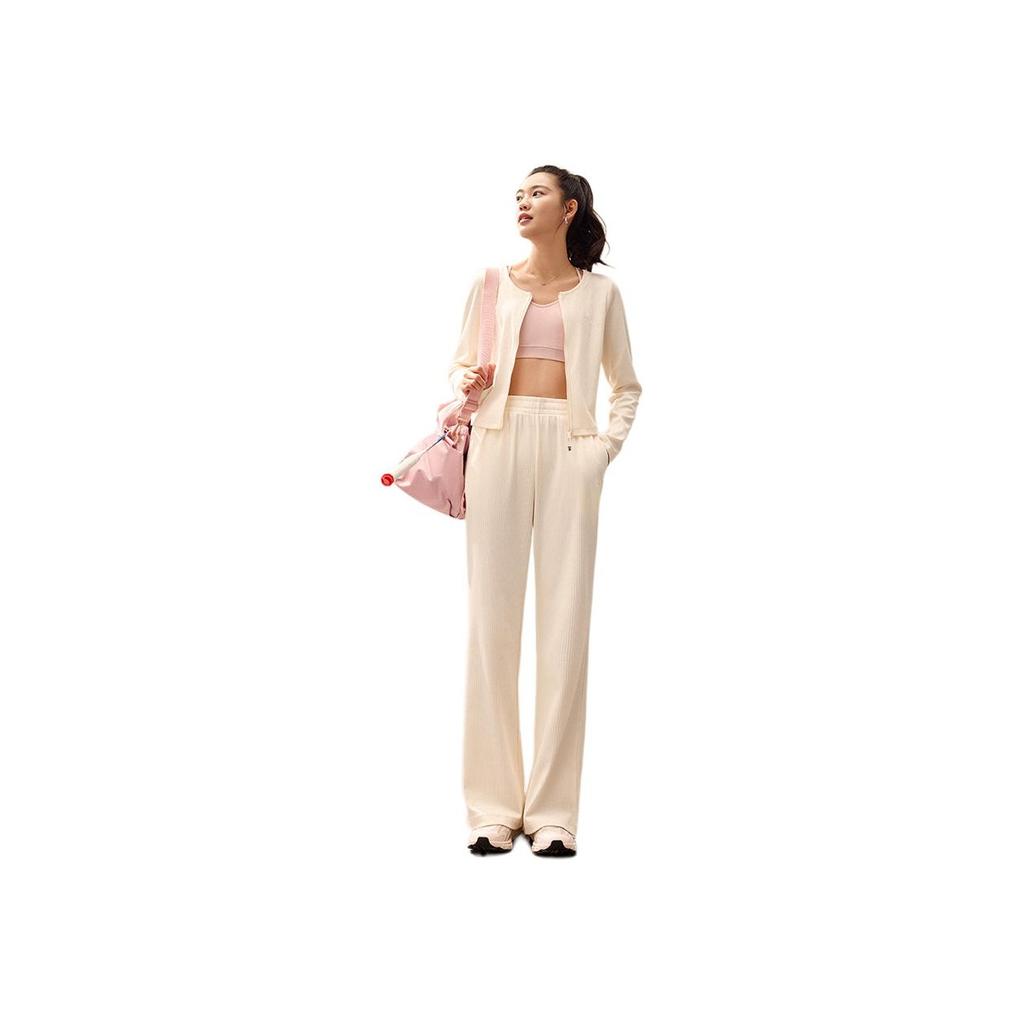 Anta Comfortable Casual Simple Loose High-Waisted Straight Leg Knitted Sports Pants Women Bottoms Vanilla Cream 962517306-1