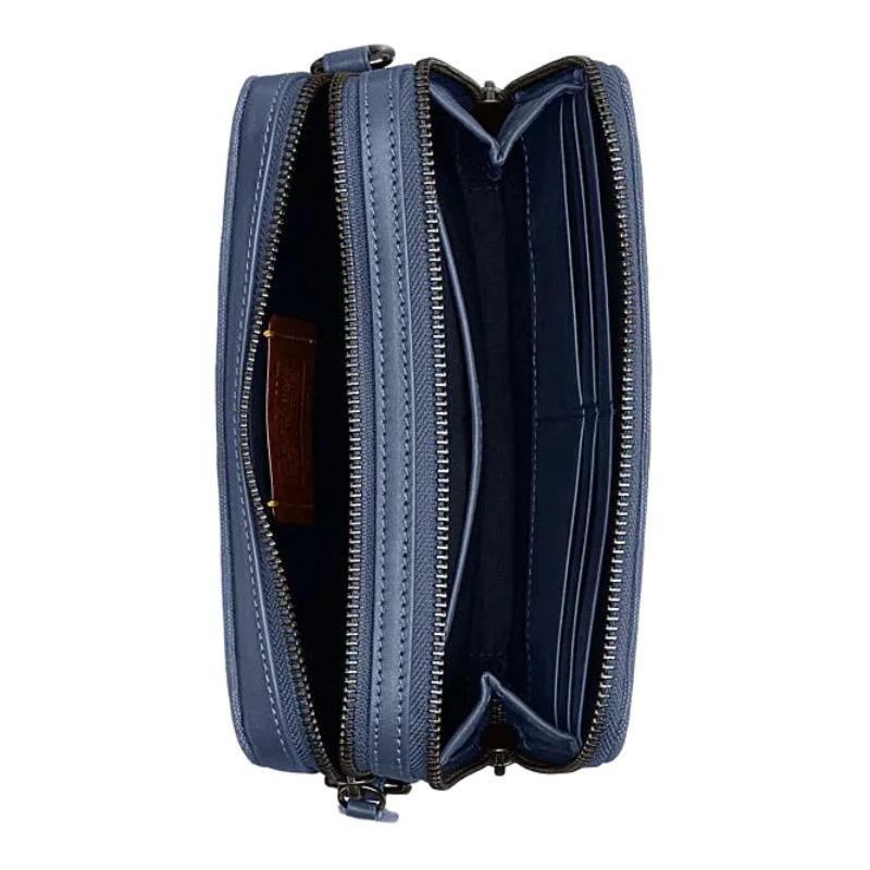 Coach Charter 19 Classic Presbyopia Double Zipper Closure Fabric and Cow Leather Shoulder Crossbody Bag Small Men's Washed Fabric Blue