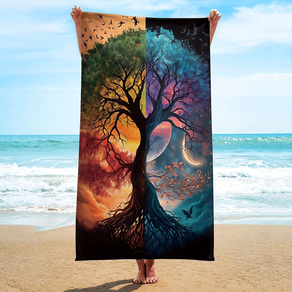 1Pc Tree Of Life Beach Towel Fantasy Art Print Cosmic Design Quick Dry Soft Microfiber Bath Towel For Men Women Spiritual Gift