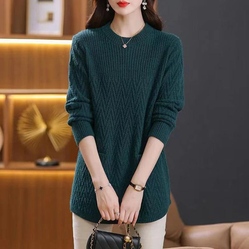 

Женский свитер Осень Зима Утепленный Теплый Вязаный Эластичный С Длинным Рукавом Оверсайз Топы XXXL зелёный