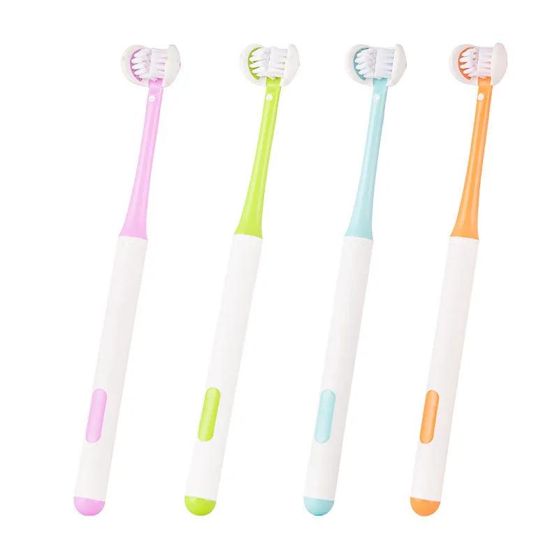 Three-Sided U-Shaped Toothbrush with Soft Bristles & Tongue Scraper for Adults