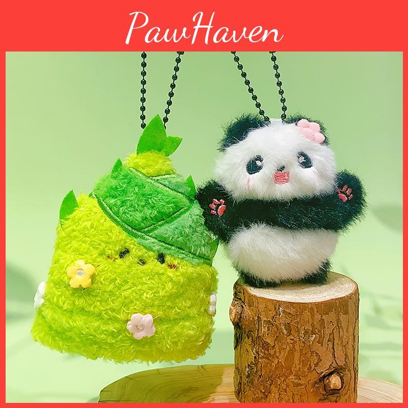 Handheld Shoot Bamboo Flower Panda Cute Plush Keychain Pendant Boys Gift Girls