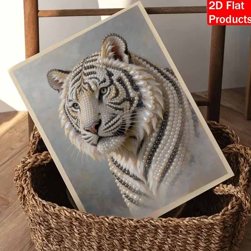 DIY 3D Pearl Diamond Painting Art Set Home Decor White Tiger Animal Art Set Wall Art