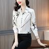 Women's Ink Flower Print Long Sleeve Chiffon Button Down Shirt