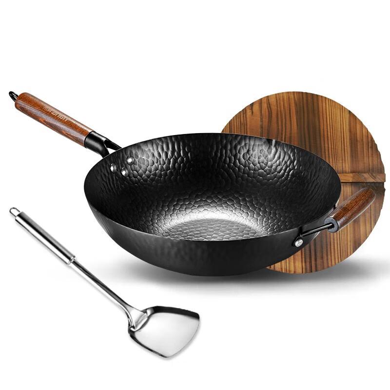 Hanle Zhangqiu Style Refined Iron Wok with Wooden Lid