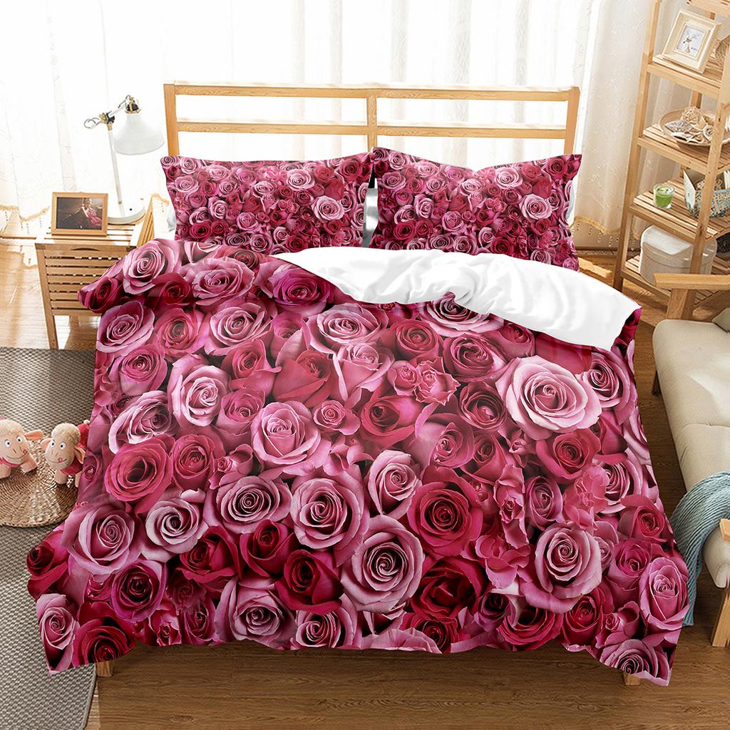 Comforter Romantic Rose Twin Queen Floral Bedding Set Microfiber Blossom Flowers For Valentine'S Day Wedding Decor
