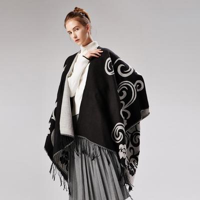 European and American Women's Fashion Split Pashmina Thicken Warm Shawl Autumn Winter Travel Cape Tassel Wraps
