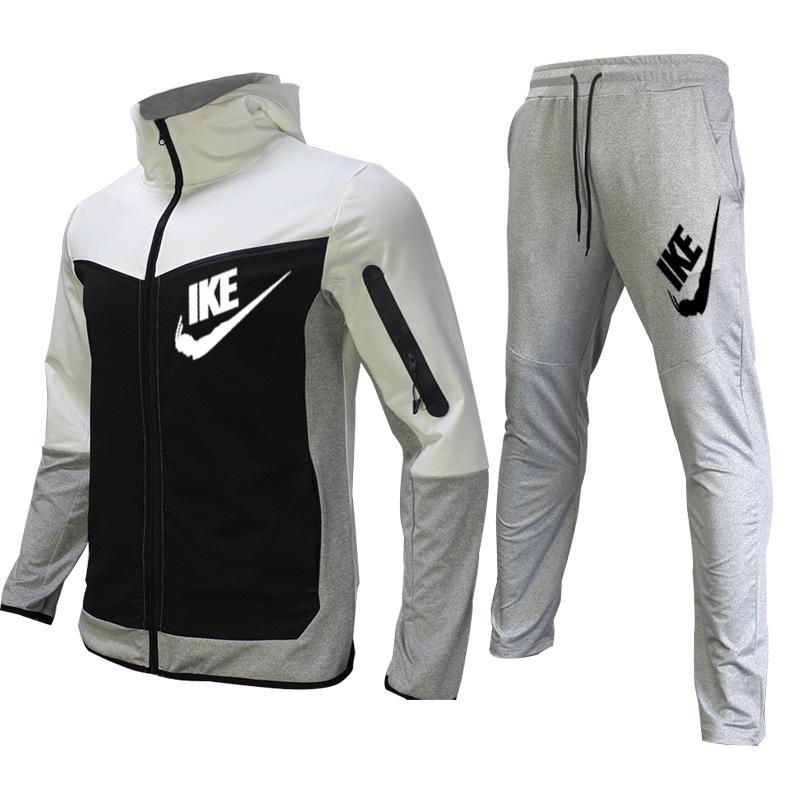 Pánská evropská a americká barevně blokovaná mikina s kapucí a tepláky