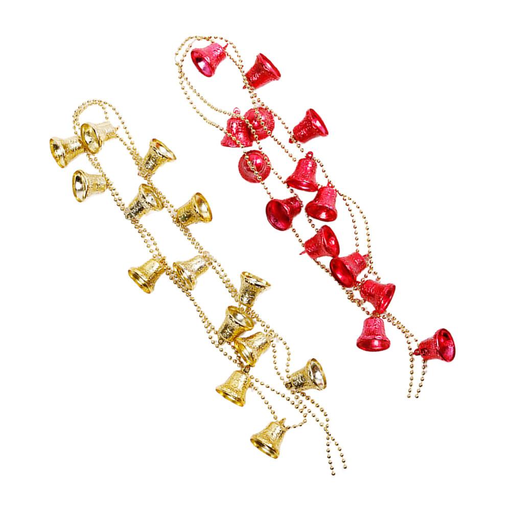 2Pcs Christmas Door String Curtain Red Golden Bells Hanging Decorative Curtains Window Divider Party Wedding Ornament