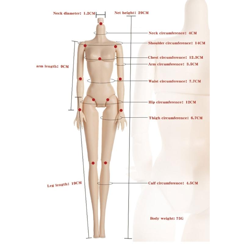 30cm Doll Body for Girls Do It Yourself Plastic Toy Figure Accessories Female Doll Body Creative Play Supply