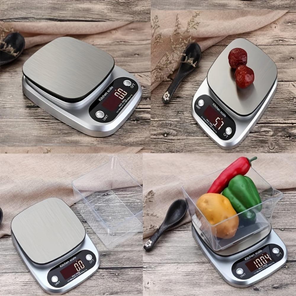 Cântar digital de bucătărie din oțel inoxidabil de înaltă precizie de 10 kg cu afișaj LCD de 1 g, funcție de tara, cântar electronic multifuncțional pentru alimente