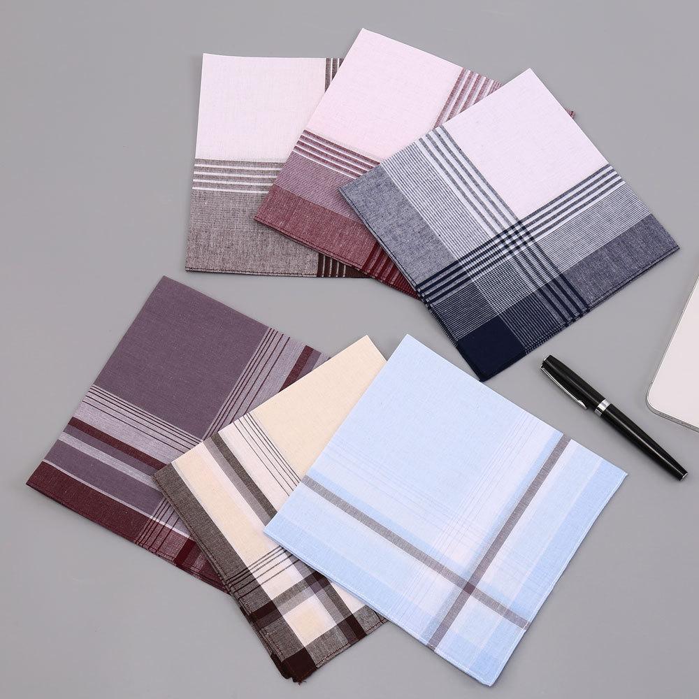 12Pcs Pure Cotton Men's Plaid Handkerchief Business Suit Pocket Towel Thin The Elderly Satin Sweat Wipe 38*38cm