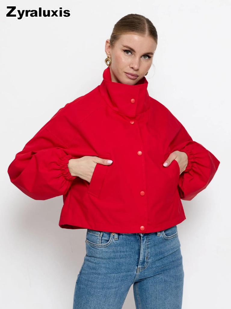 Giacca a vento corta da donna per primavera/autunno, vestibilità larga, mini giacca