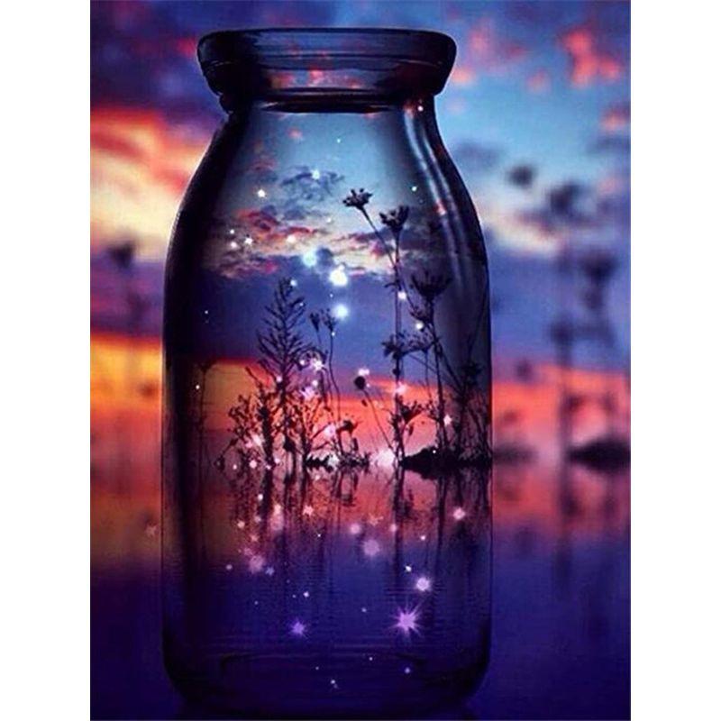 5D Diy Diamond Painting Full Round Glass Water Cup Scenery Diamond Embroidery Cross Stitch Mosaic Home Landscape Wall