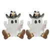 Halloween Cowboy Ghost Statue Cute Ghost Walking Dog Resin Crafts Tabletop Ornaments for Indoor Outdoor Halloween Decoration