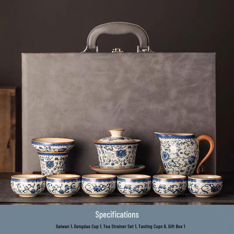 Vintage Blue & White Ru Ware Ceramic Tea Set - Palace Museum Inspired Kung Fu Set for Home or Office