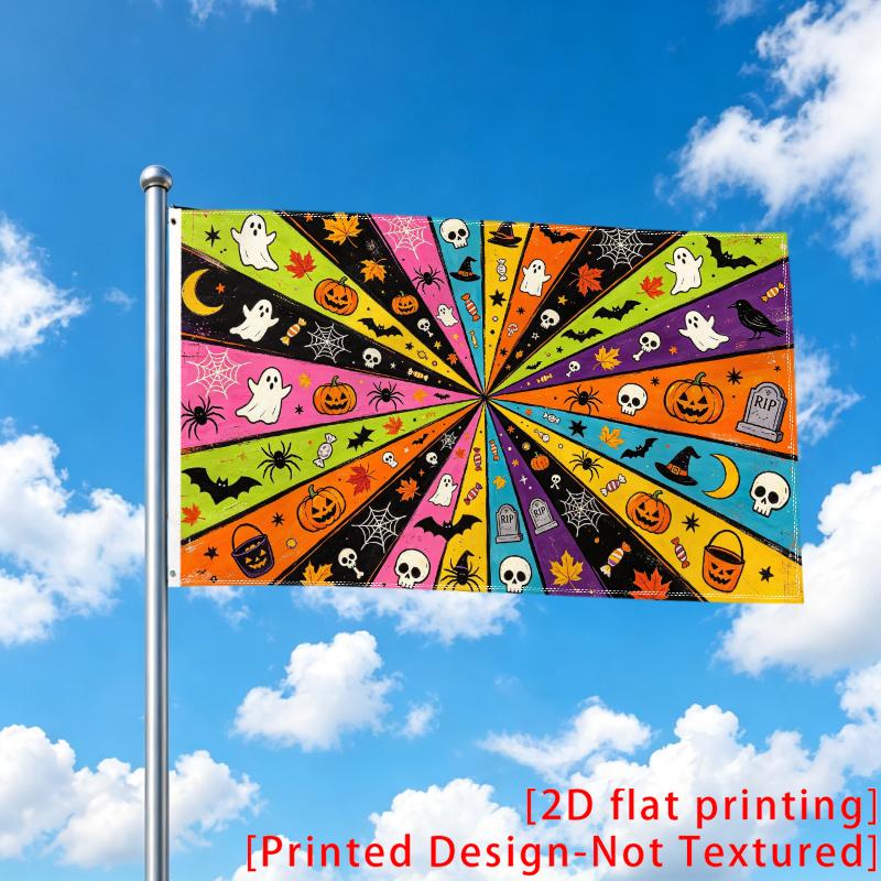 2D Flat - 2D Flat - 1pc Single Large Flag Radial Color Stripes Halloween Element Graffiti Style Holiday Graphic Print Design 2D Flat Print Festival De