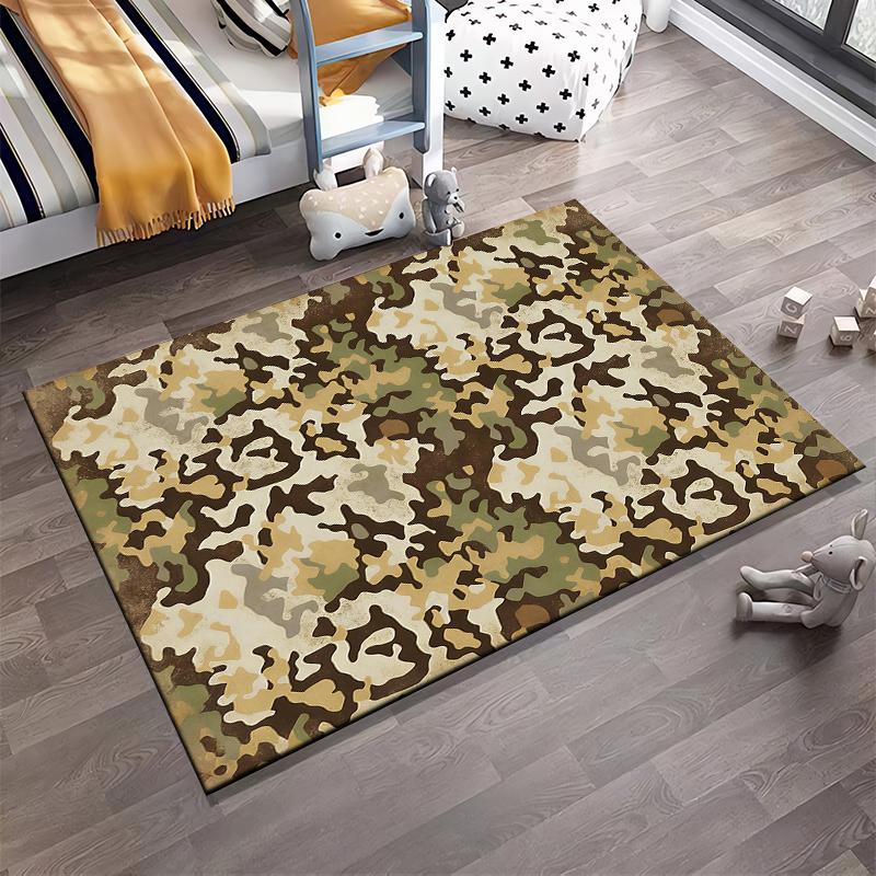 Modern Camouflage Pattern Rug, Green Brown Yellow Home Decor Carpet Suitable for use as an anti-slip for living room bedroom sofas