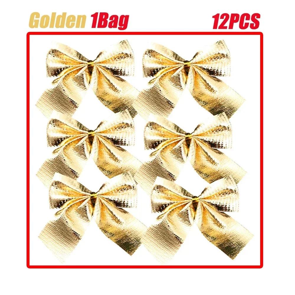 New Red Gold Silver Christmas Bowknots Cloth Tree Decoration Pendants Festival Supplies Xmas Ornament Decor
