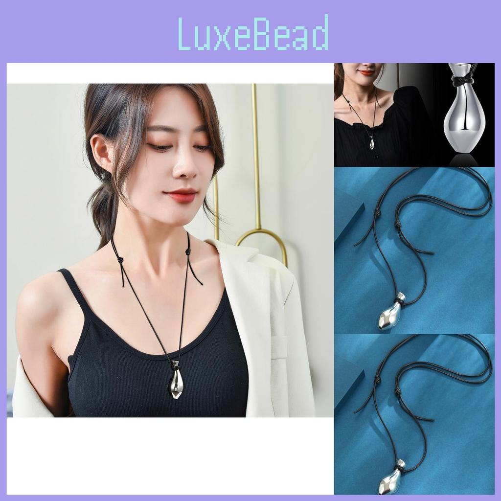 Modische Einzigartige Zugband Schwarze Kordel Blumenvase Lange Halskette Für Damen Ideal Für Herbst Winter Vielseitiges Trendiges Accessoire