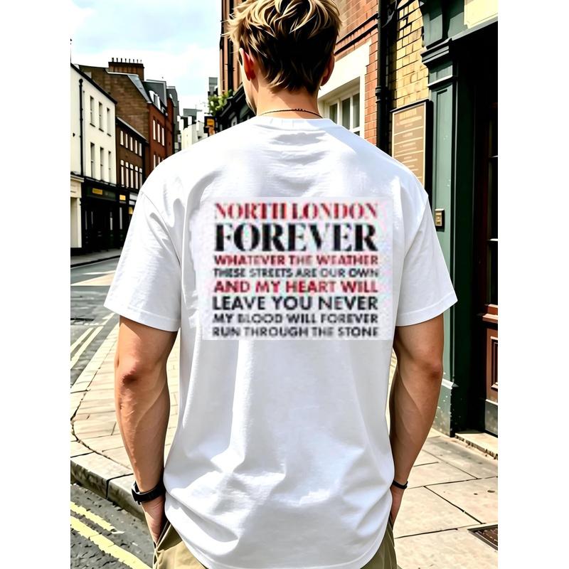 Herren North London Fußball T-Shirt - North London Forever Gesang Druck mit Ikonischem Rot & Schwarz Terrace, Lässiges Rundhals-T-Shirt Geeignet für Jahreszeiten, 4XL weiß