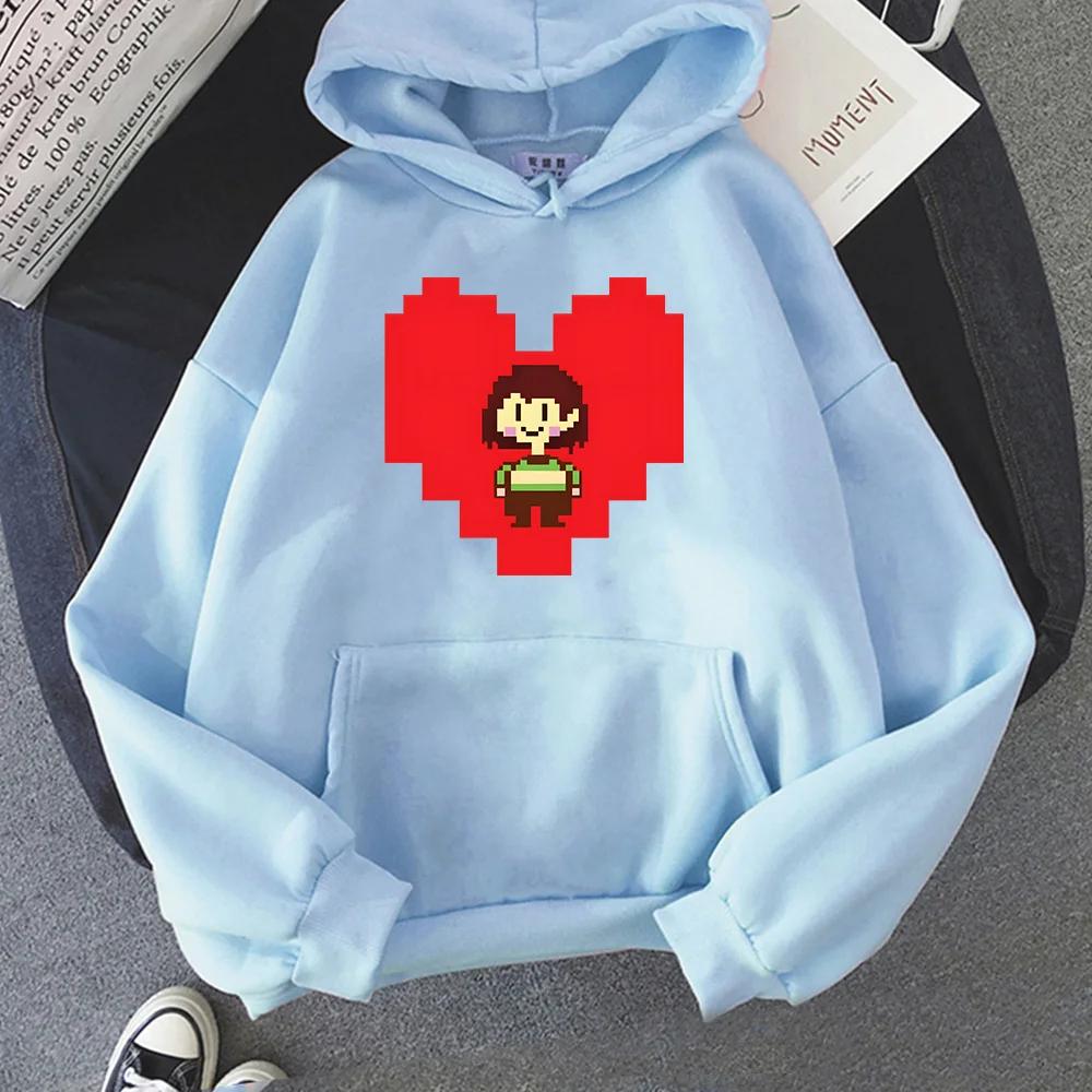 Undertale Chara Cartoon Hoodie Heart-shaped Pattern Sweatshirts Men/Women Round Neck Couples Pullovers Kawaii/cute Graphic Hoody