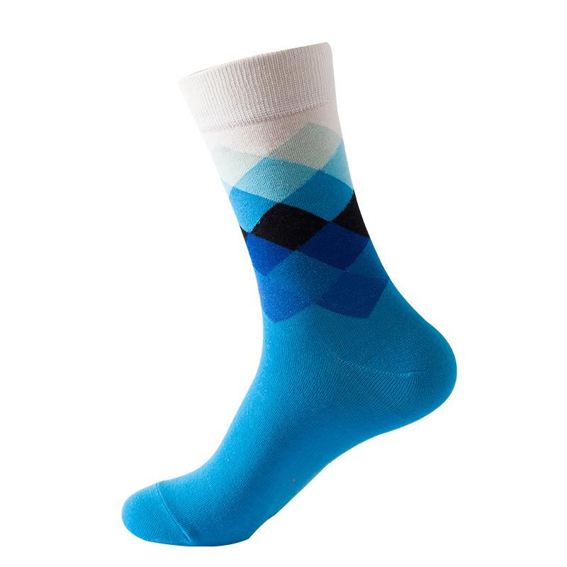 Hundreds Fashion Business Men 100% Cotton Happy Lattice Socks Unisex Boys Combed Hip Hop Street Skateboard Funny High Sox Set