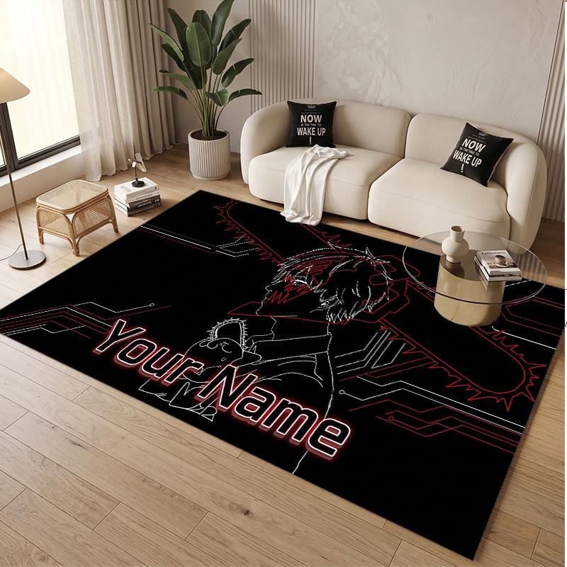 Custom Name Crystal Velvet Rug,Chainsaw Man Comfortable Anti Slip Floor Mat For Room Decoration